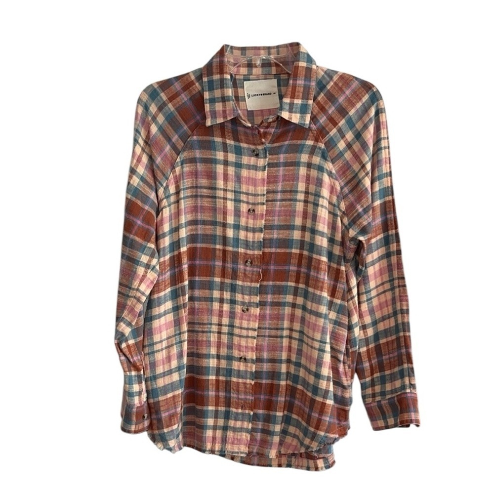 Lucky Brand Plaid Button Front Raw Hem Tunic Shacket Size XS NWT - Picture 4 of 11